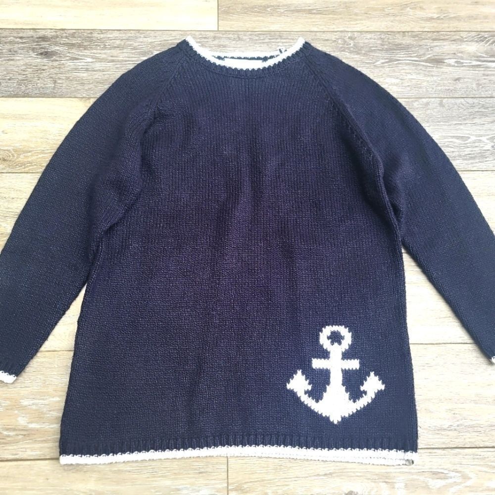 Marisa Christina nautical sweater navy with white anchor coastal